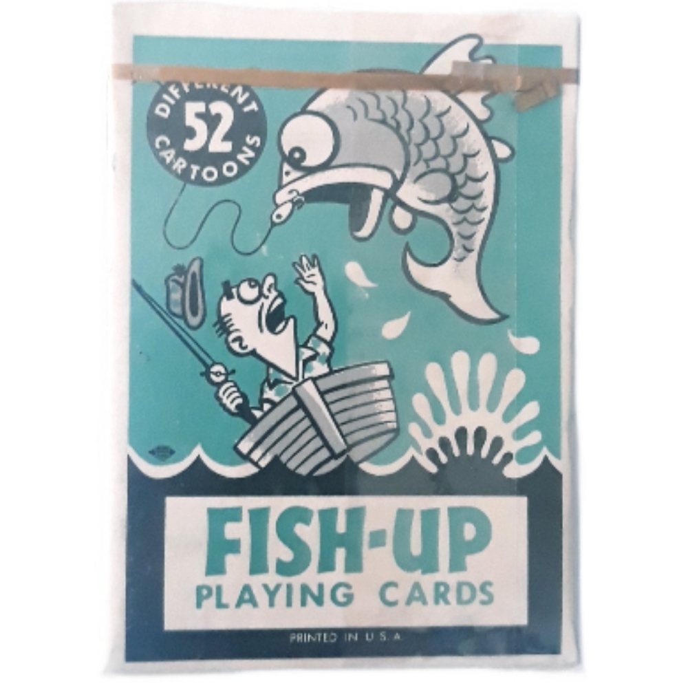 Vintage Fish-Up Cartoon Poker Size Plastic Coated Playing Cards - Blue Cover